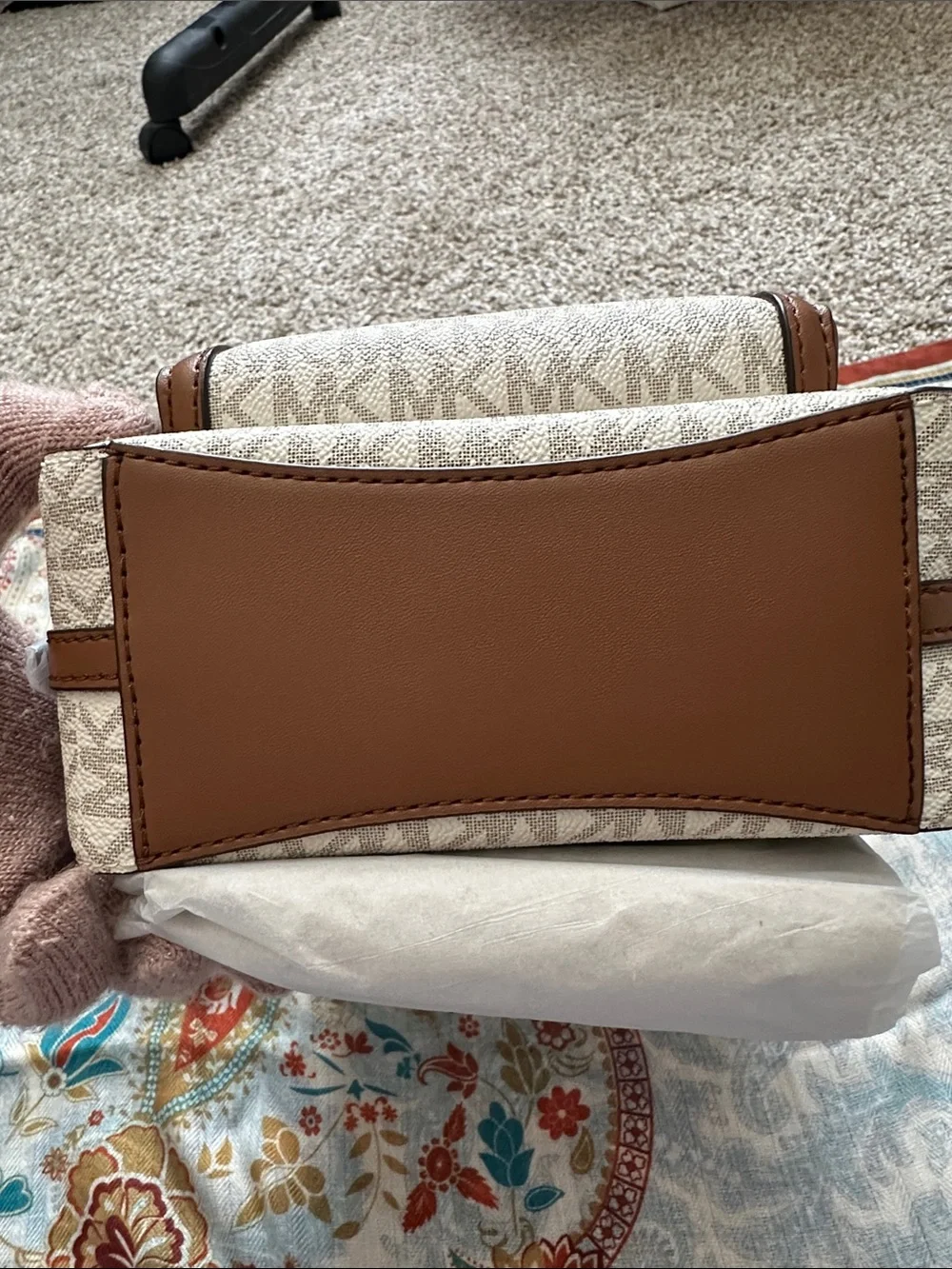 Michael Kors Beige Logo Mini Backpack with Brown Trim